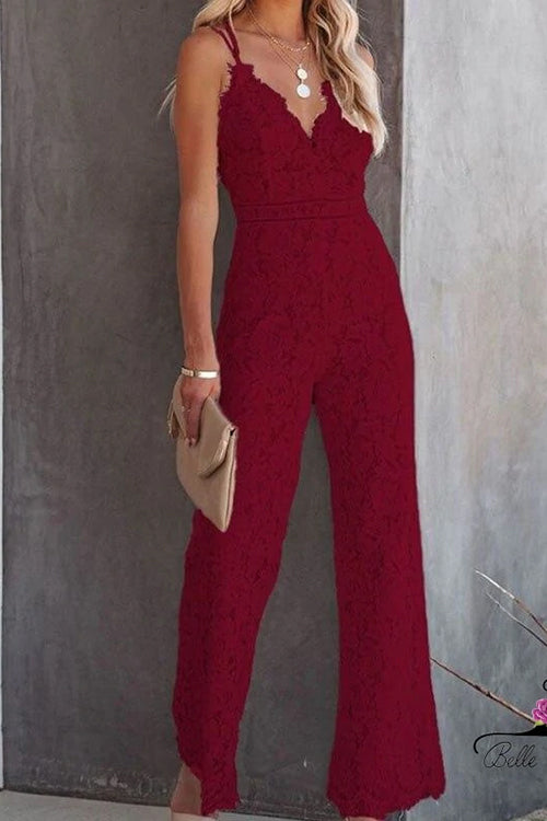 Drune | Rosiedress Solide V-Ausschnitt Tailliertes Cami Spitzen-Overall