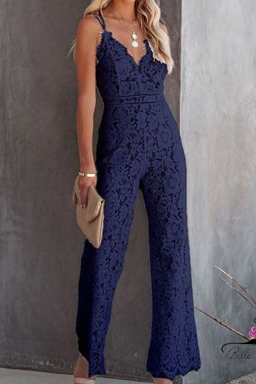 Drune | Rosiedress Solide V-Ausschnitt Tailliertes Cami Spitzen-Overall