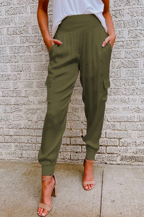 Drune | Rosiedress Mode Stil Hohe Taille Satin Hose mit Taschen