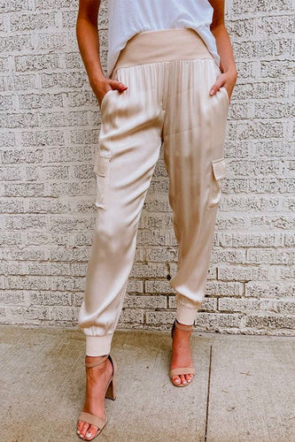 Drune | Rosiedress Mode Stil Hohe Taille Satin Hose mit Taschen