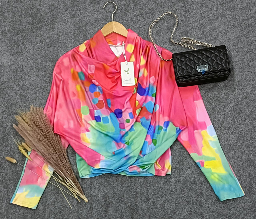 Drune | Buntes Langärmeliges Boho Top mit Schal