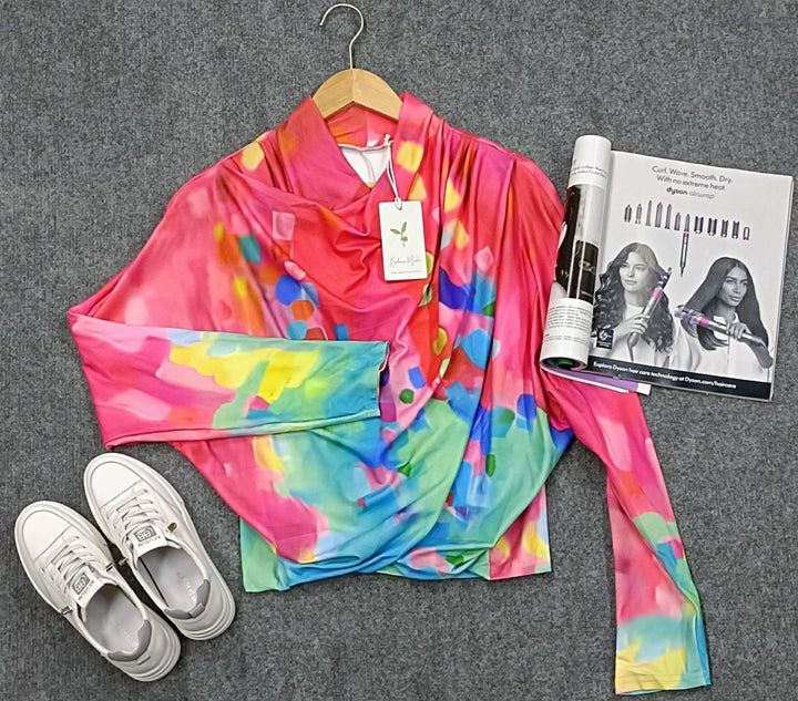 Drune | Buntes Langärmeliges Boho Top mit Schal
