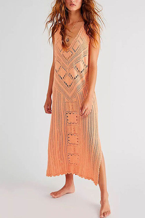 Drune | Rosiedress Ärmelloses Hollow-Out-Seitenschlitz-Cover-Up-Kleid