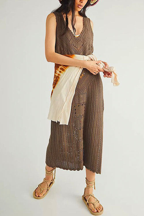 Drune | Rosiedress Ärmelloses Hollow-Out-Seitenschlitz-Cover-Up-Kleid