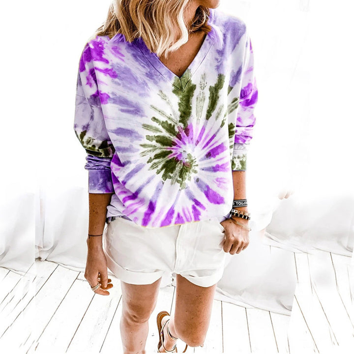 Damen Lässiges Batik-V‑Ausschnitt Sweatshirt mit lockerer Passform Drune