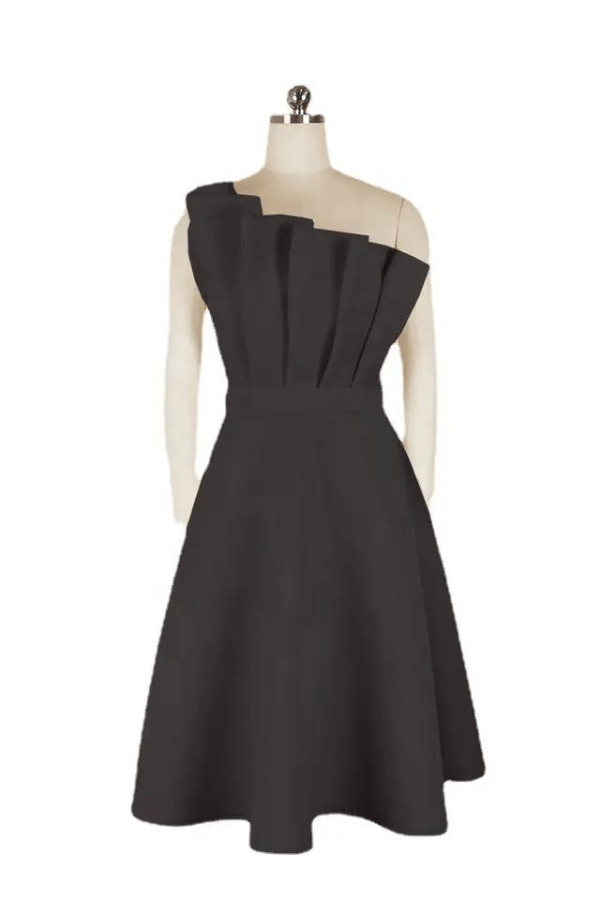 Drune | One Shoulder Midi Kleid Elegante A-linie Passform Skulpturierte Details Festliche Kleidung