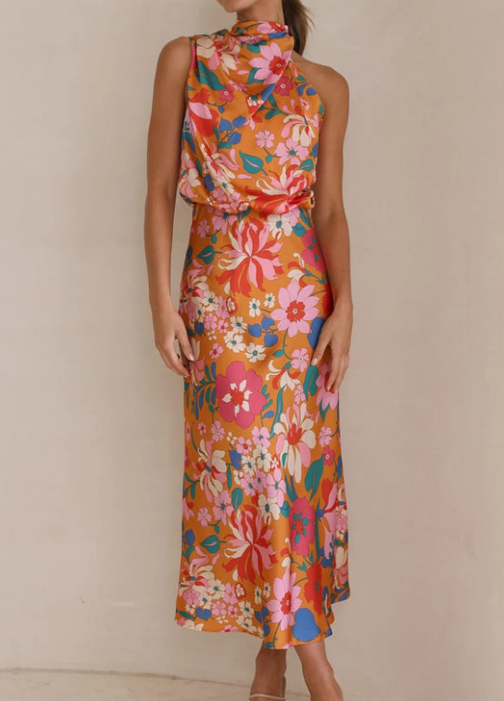 Drune - Blumiges Maxikleid mit Neckholder
