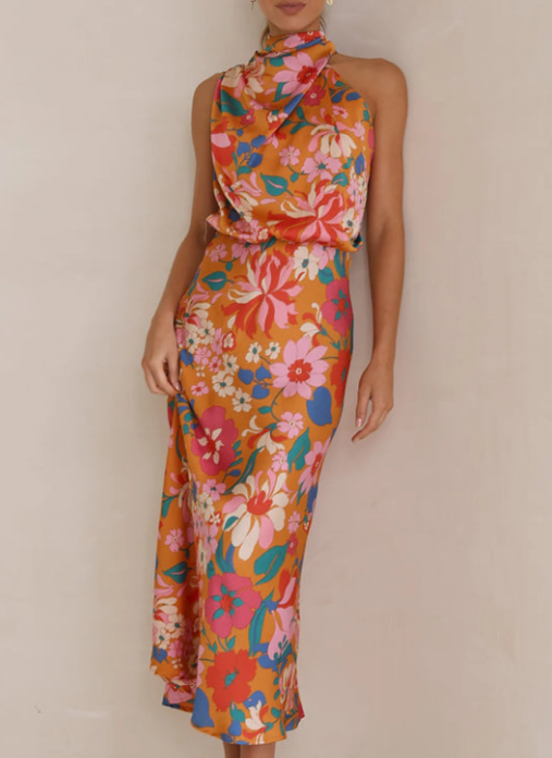 Drune - Blumiges Maxikleid mit Neckholder
