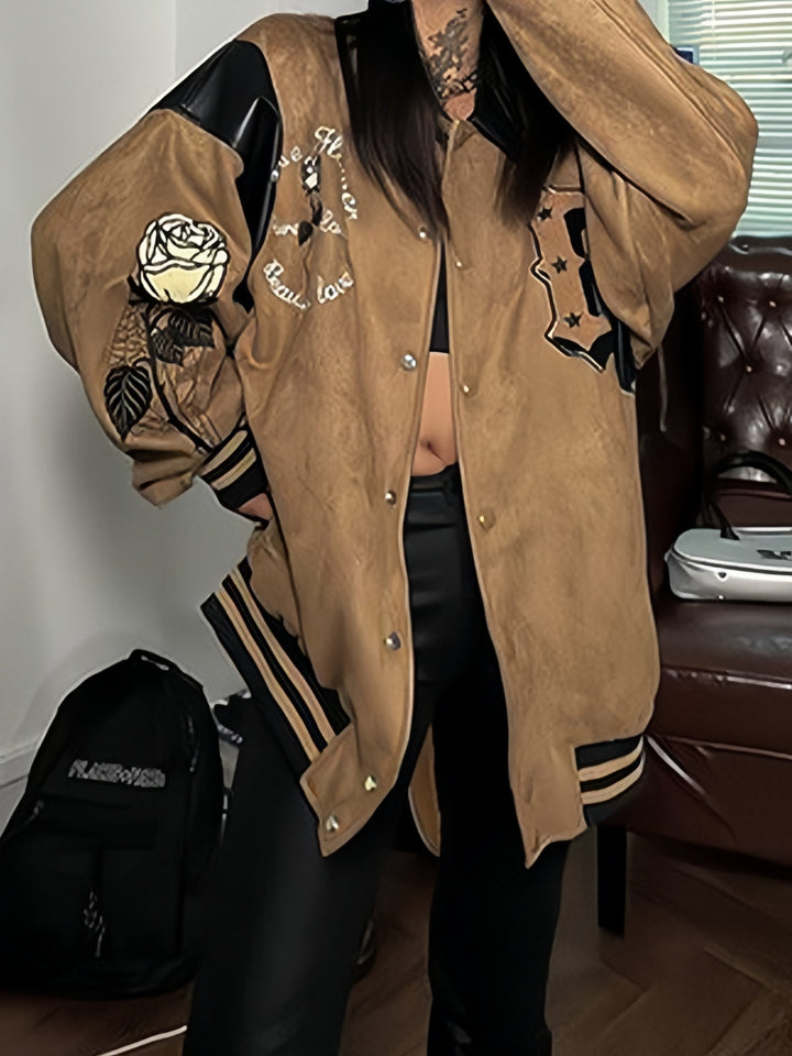 Drune | Braune Velourslederjacke mit Stickerei