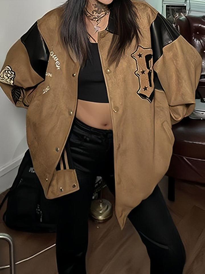 Drune | Braune Velourslederjacke mit Stickerei