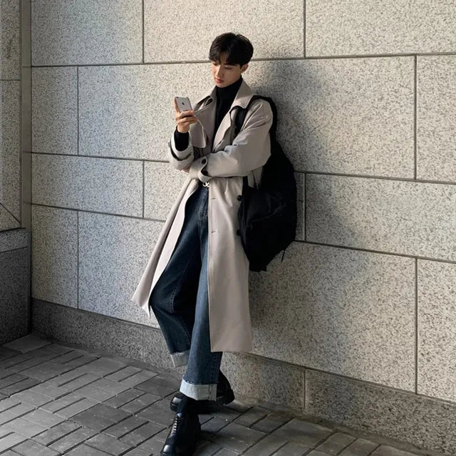 Drune | Neue Herbst Trenchcoats Für Herren Langer, Modischer Oberbekleidungs Trenchcoat