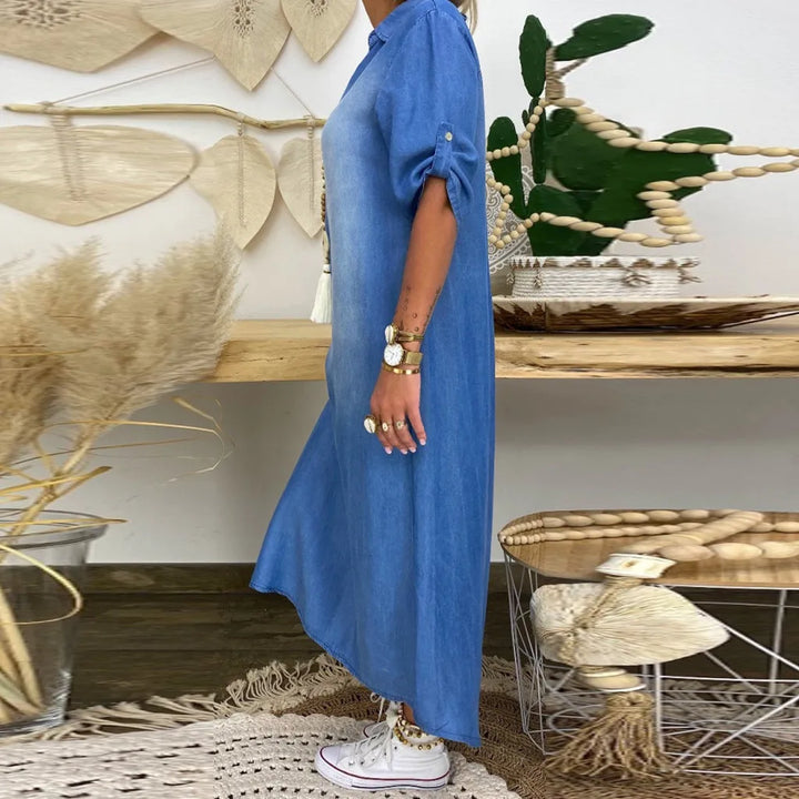 Drune | Lässiges Denim Maxikleid Mit Kragen Für Damen