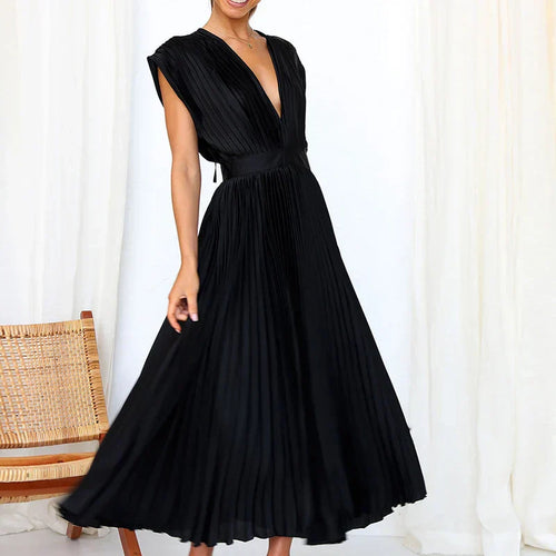 Drune | Elegante Maxi Kleid Mit V-ausschnitt Und Falten