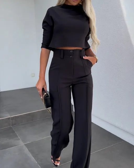 Drune | Elegantes Co Ord Satz mit Crop Top und Weit Hose