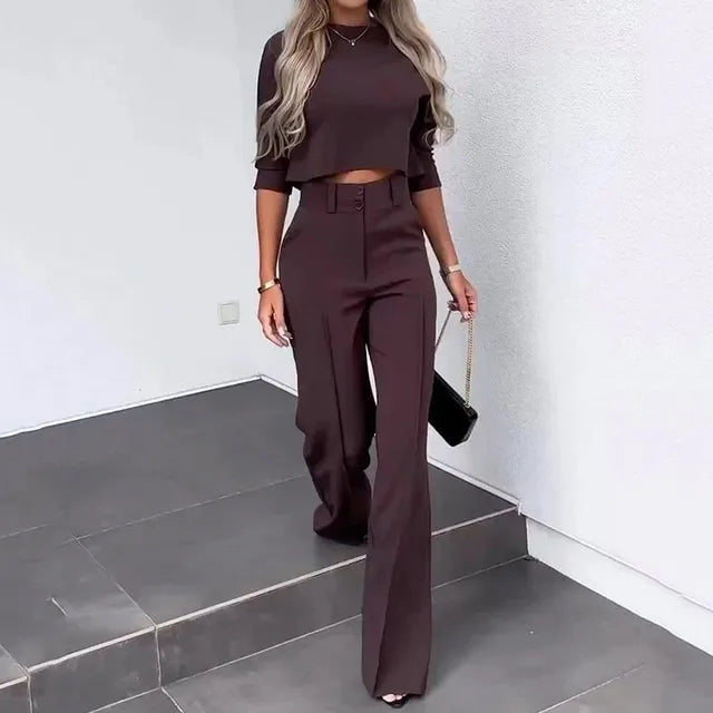 Drune | Elegantes Co Ord Satz mit Crop Top und Weit Hose
