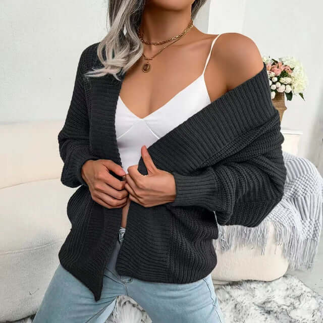 Drune | Strickjacke - Damen Herbst Strick Offen-Front Strickjacke