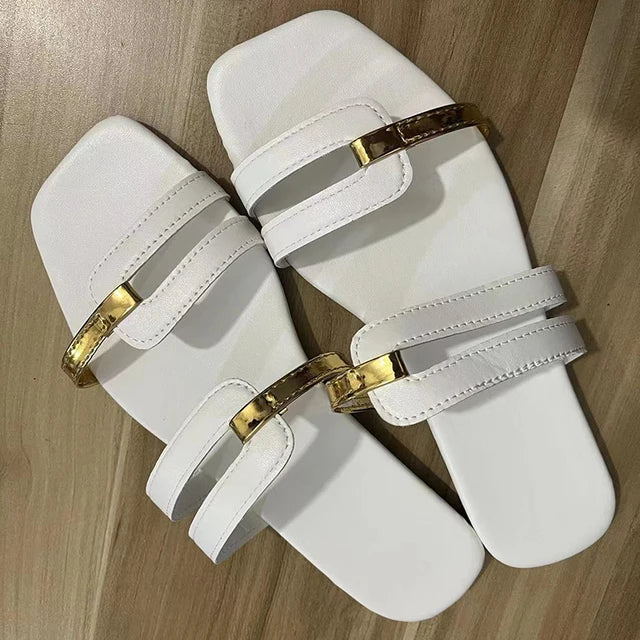Drune - stylische flache Sandalen mit trendigem Design | Sandalen mit mehreren Riemen über dem Fuß für Damen