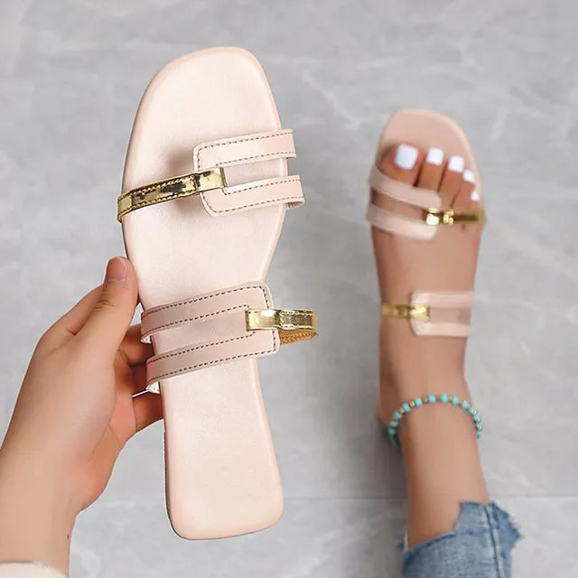 Drune - stylische flache Sandalen mit trendigem Design | Sandalen mit mehreren Riemen über dem Fuß für Damen