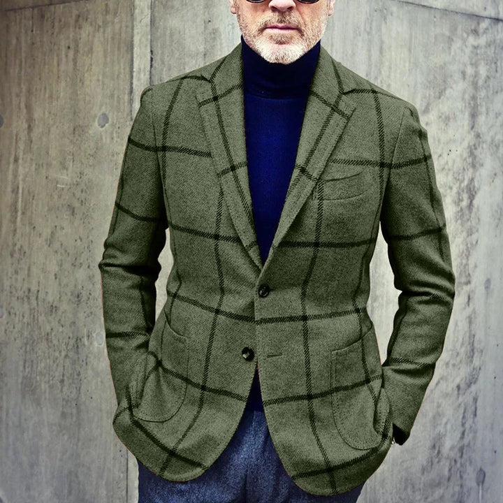 Drune - Klassischer Herbst Karierter Tweed Retro Blazer für Herren