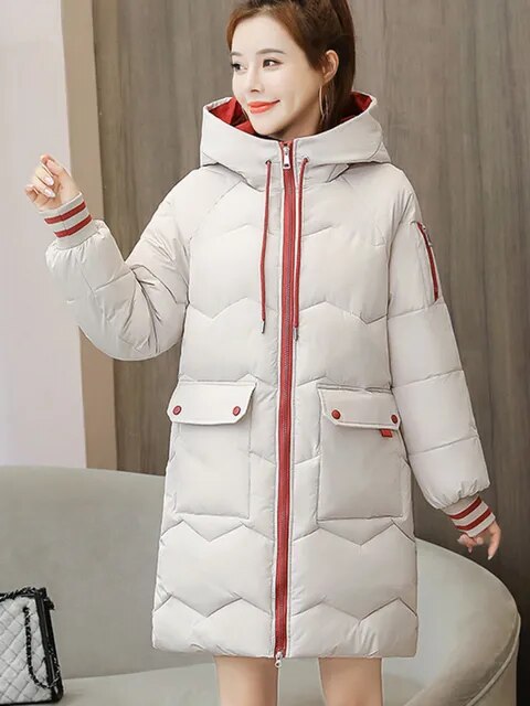 Drune | Warme Damen Pufferjacke mit Kapuze und Taschen