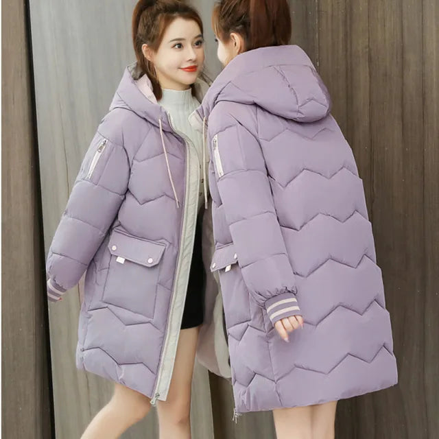Drune | Warme Damen Pufferjacke mit Kapuze und Taschen