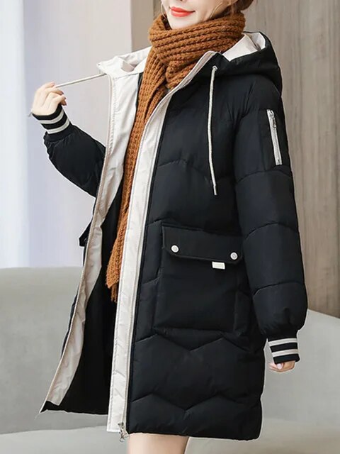 Drune | Warme Damen Pufferjacke mit Kapuze und Taschen