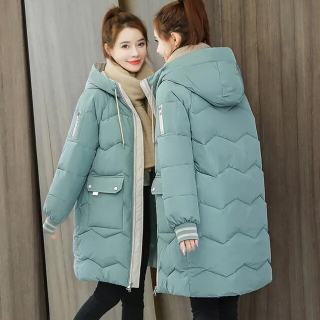 Drune | Warme Damen Pufferjacke mit Kapuze und Taschen