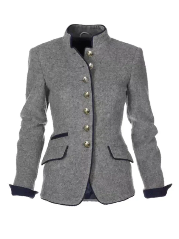 Drune | Weinlese Knopfhälfte Winterjacke mit Hohem Kragen Detail