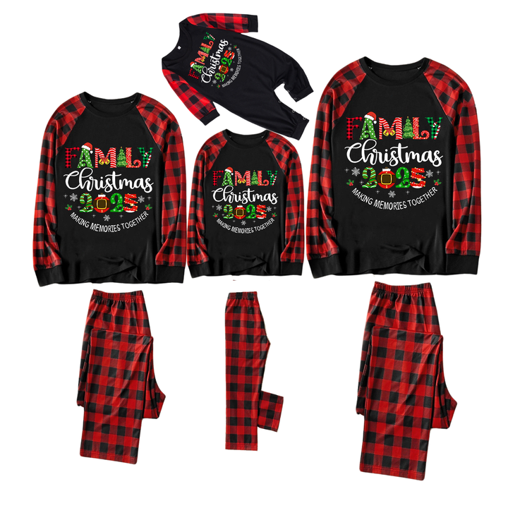 Drune | "Familienweihnachten 2025" Süßes Druck Schwarz & Rot Karierte Weihnachts-Matching-Pajamas