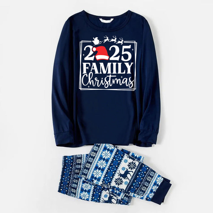 Drune | "Familie 2025 Weihnachten" Text und Weihnachtsmann-Hut Druck Blaue Familien passende Pyjamas