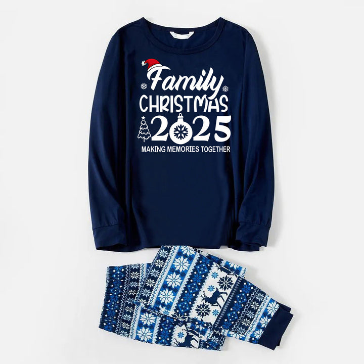 Drune | "Familienweihnachten 2025" Textdruck Blau Familien passende Schlafanzüge