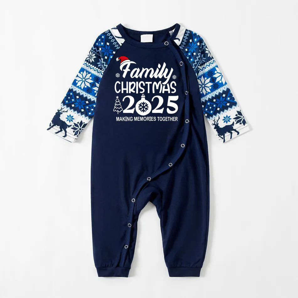 Drune | "Familienweihnachten 2025" Textdruck Blau Familien passende Schlafanzüge