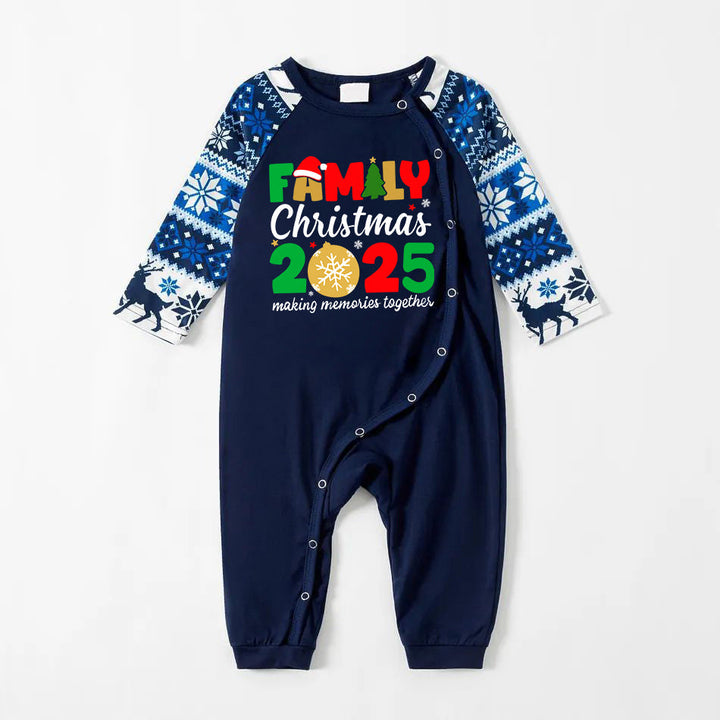Drune | Süße Familienweihnachten 2025 Textdruck Blaue Familien-Weihnachts-Pyjamas im Partnerlook