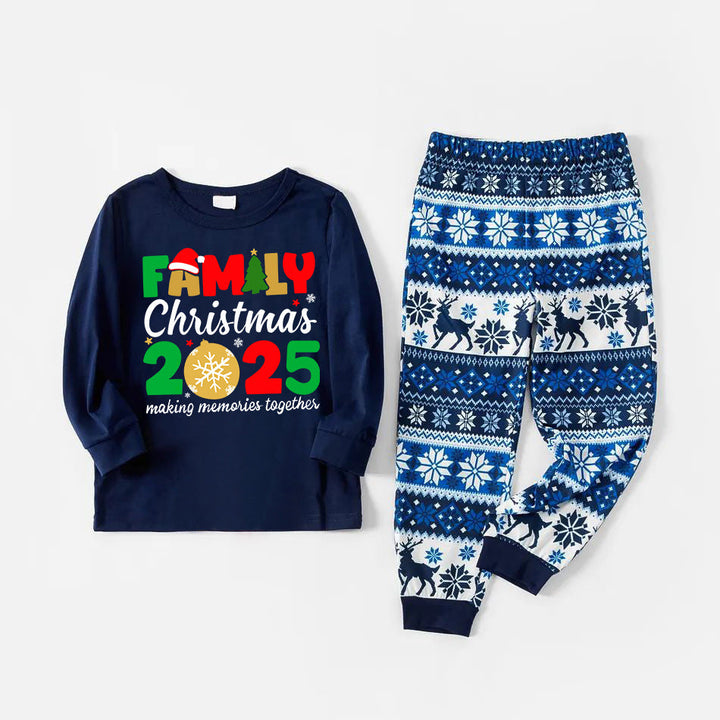 Drune | Süße Familienweihnachten 2025 Textdruck Blaue Familien-Weihnachts-Pyjamas im Partnerlook