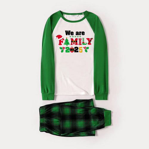 Drune | Weihnachten Wir sind Familie 2025 Buchstabenprint Grüner Rotator Cuff Top Mit Grün & Schwarz Karierten Familien passenden Pyjamas