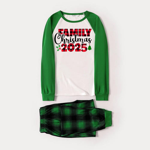 Drune | Familie Weihnachten 2025 Textdruck Langarmtop mit grünem & schwarzem kariertem Weihnachts-Pyjama
