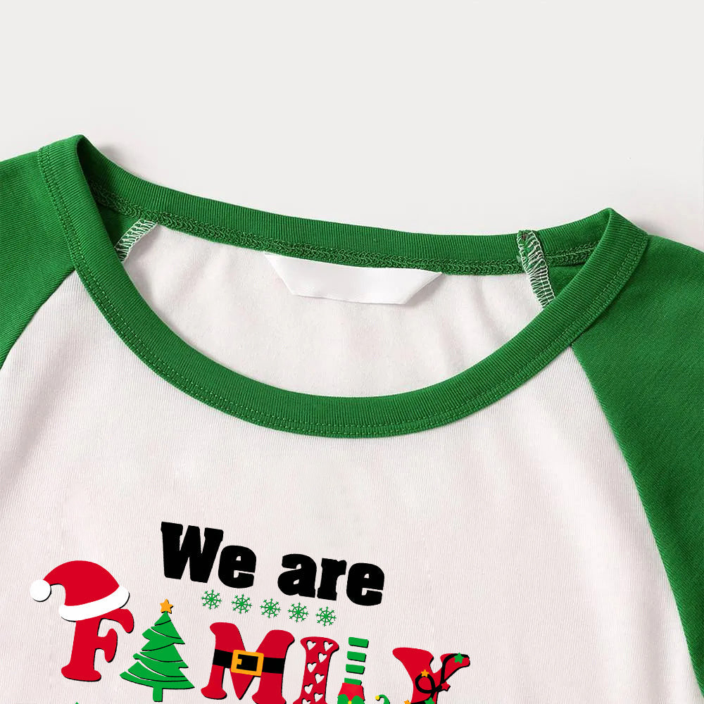 Drune | Weihnachten Wir sind Familie 2025 Buchstabenprint Grüner Rotator Cuff Top Mit Grün & Schwarz Karierten Familien passenden Pyjamas