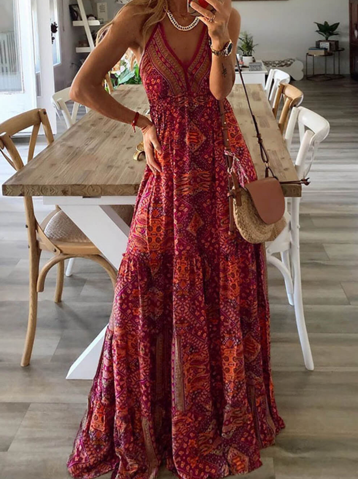 Drune | Maxi Rock mit Hoher Taille, Blumenmuster und V-Ausschnitt
