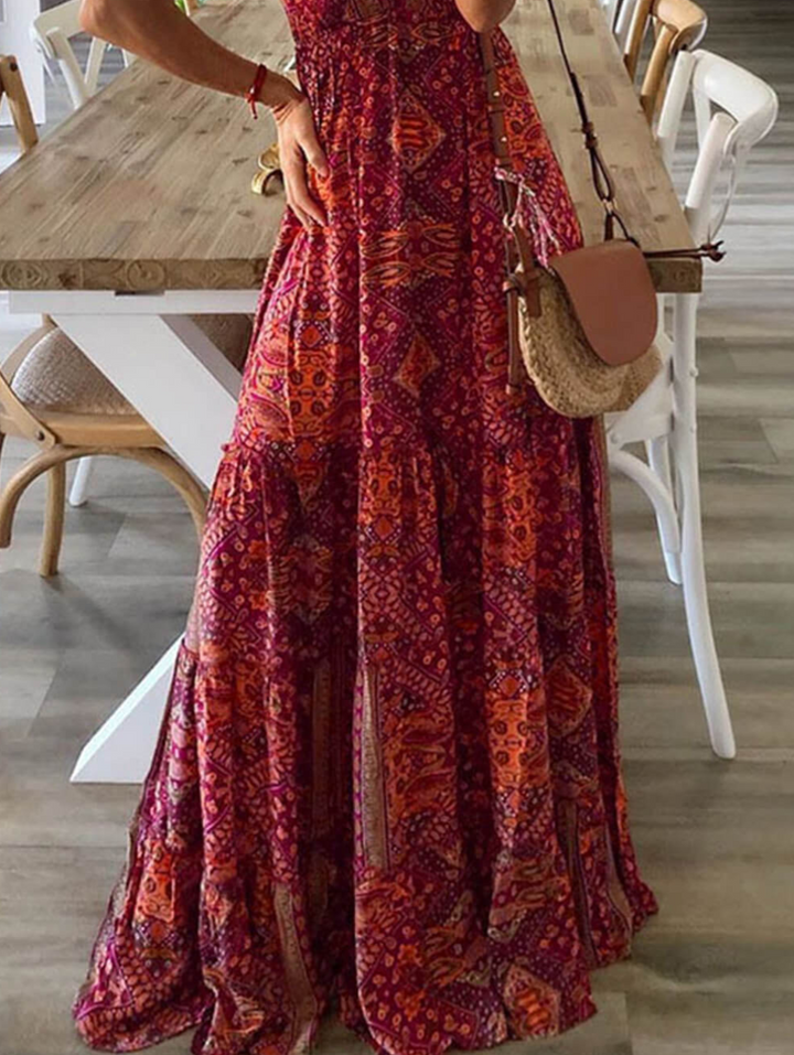 Drune | Maxi Rock mit Hoher Taille, Blumenmuster und V-Ausschnitt
