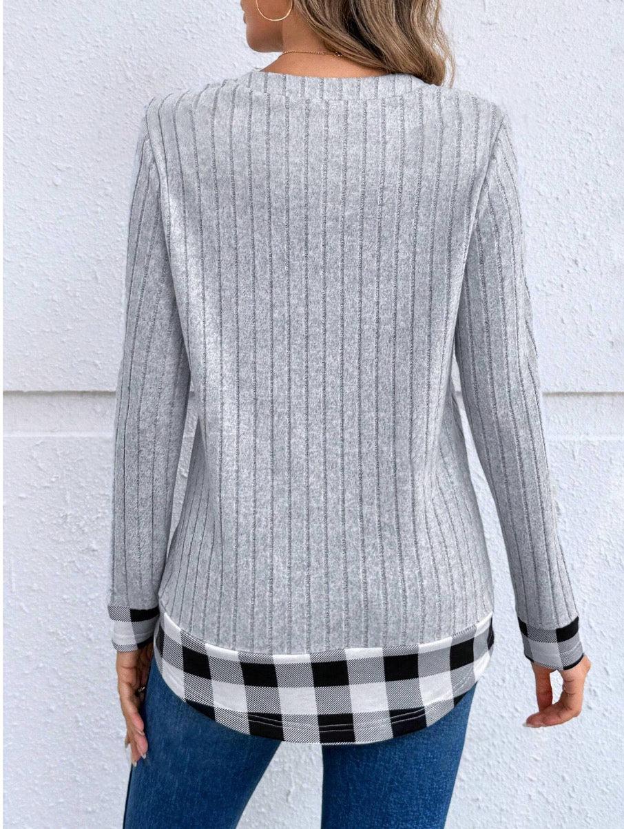 Drune | Grau Karierte Pullover mit V-Ausschnitt