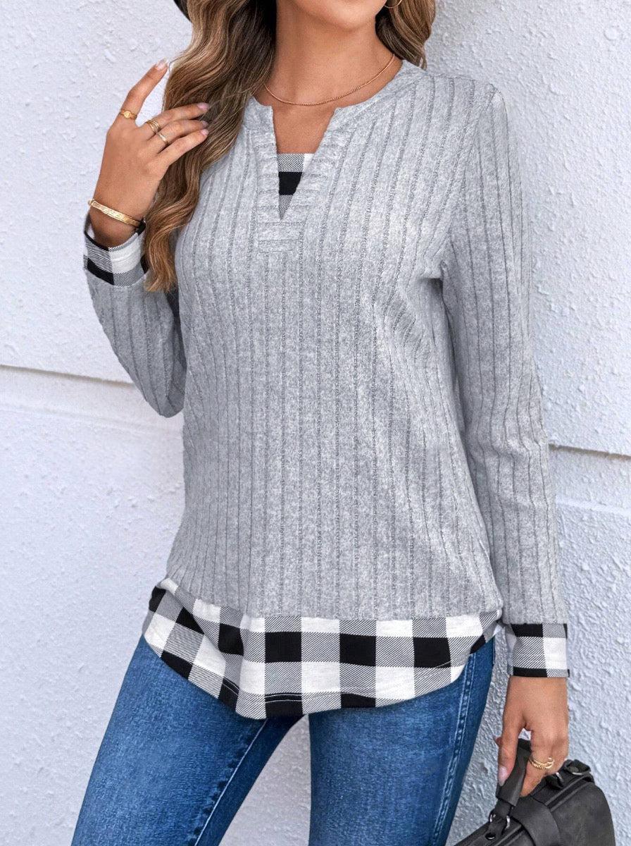 Drune | Grau Karierte Pullover mit V-Ausschnitt
