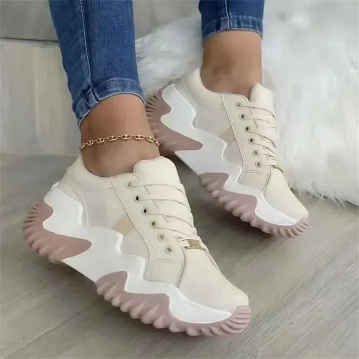 Drune - Damen atmungsaktive vulkanisierte Plateau-Sneaker mit dickem Boden