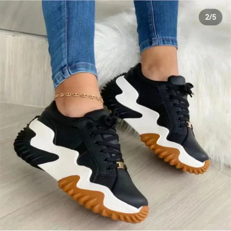 Drune - Damen atmungsaktive vulkanisierte Plateau-Sneaker mit dickem Boden