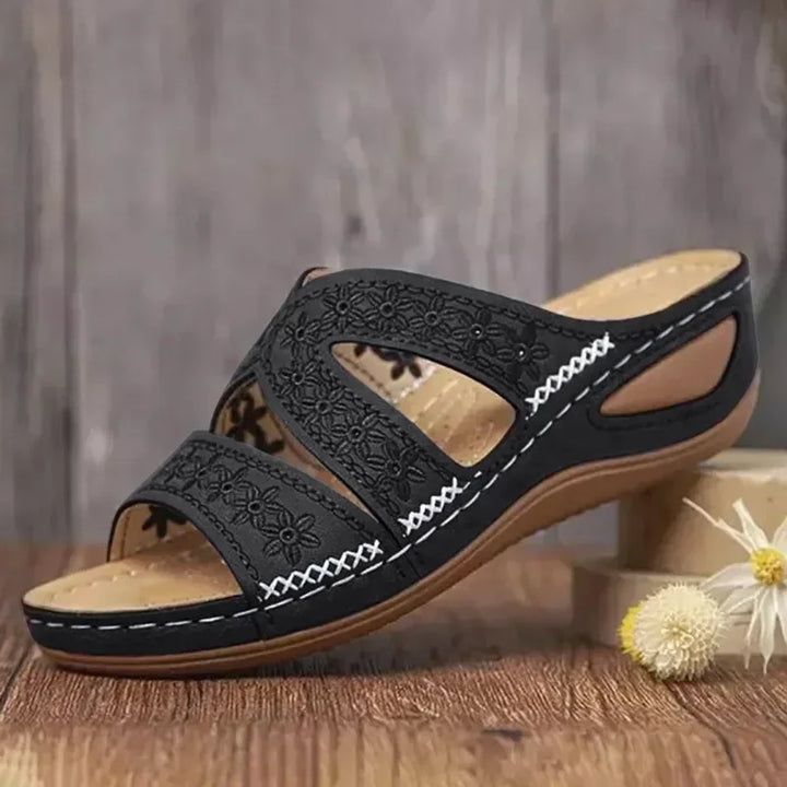 Drune - Premium Orthopädische Sandalen mit Keilabsatz und Offener Zehpartie