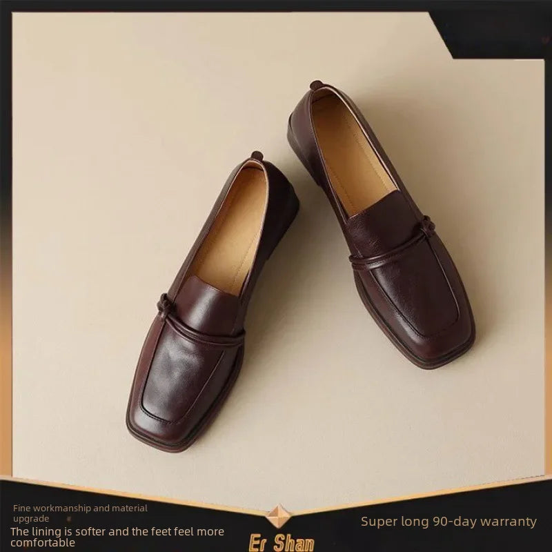 Stil Vintage Leder Damen Ballerinas Drune