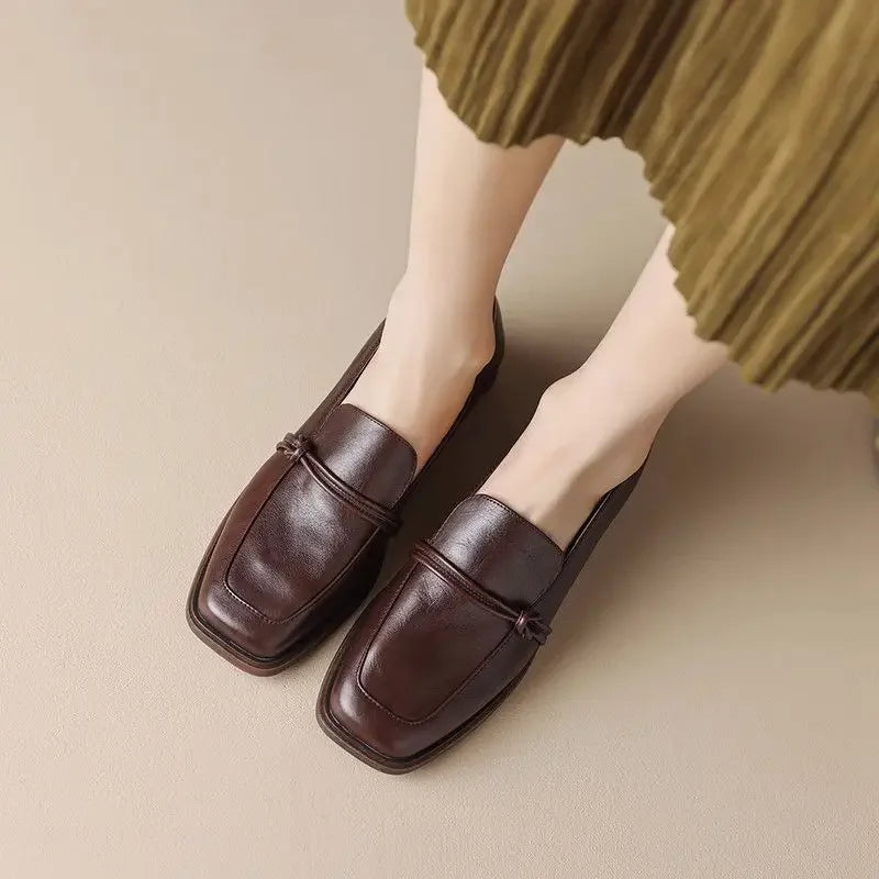 Stil Vintage Leder Damen Ballerinas Drune