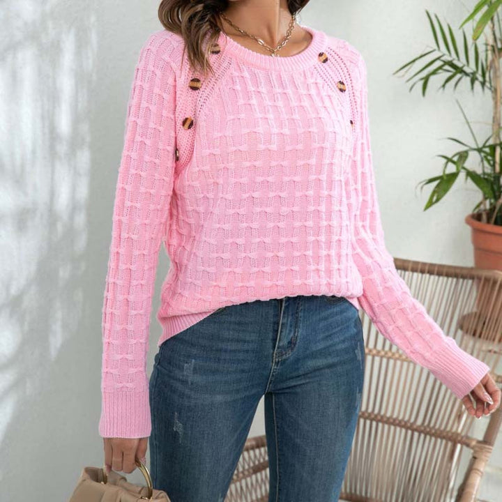 Drune | Pullover - Damen Frühlingsstrickpullover mit Knopfdetail
