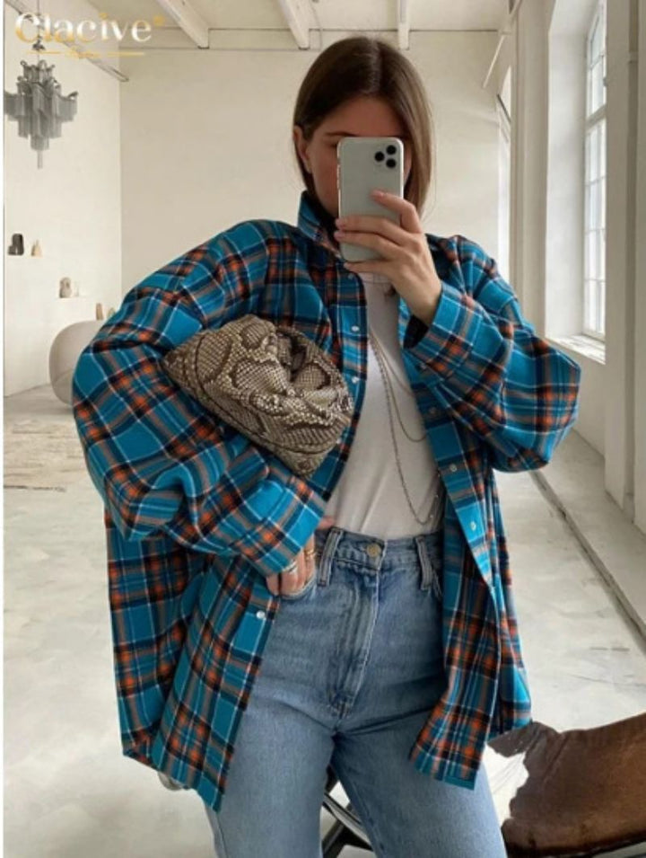 Damen Oversize Karo Flanellhemd Bequem Für Alltag
