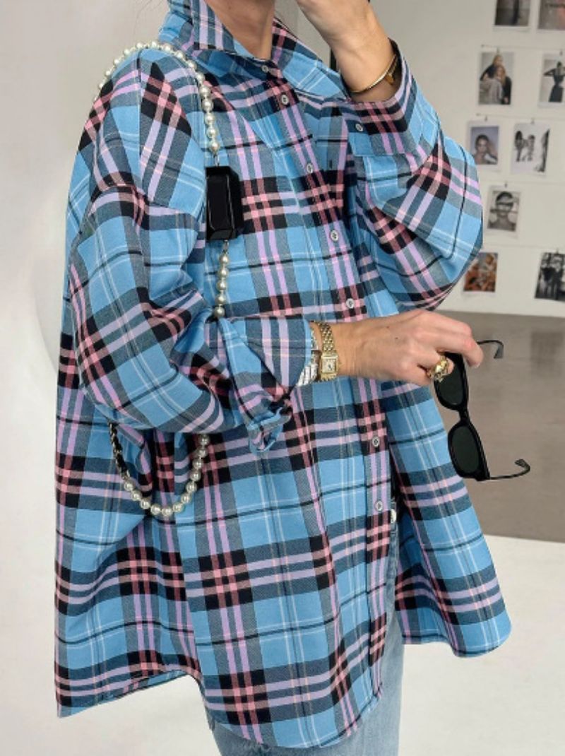 Damen Oversize Karo Flanellhemd Bequem Für Alltag