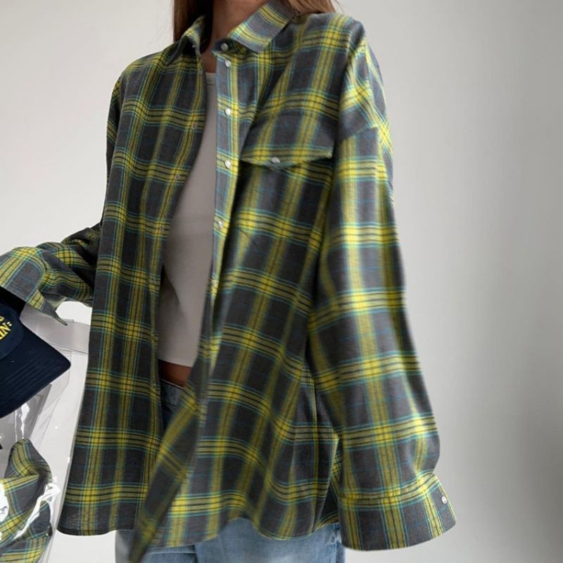 Damen Oversize Karo Flanellhemd Bequem Für Alltag